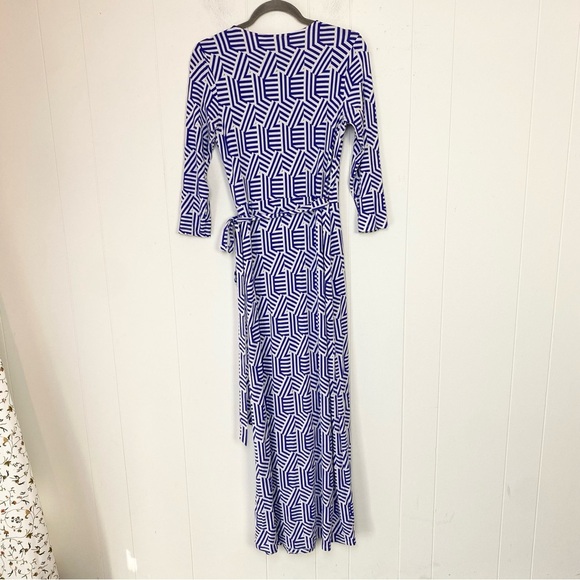 Boden Geo Wrap Maxi Dress Long Sleeve Women's Size 6 Blue White Stretch * - Picture 13 of 16